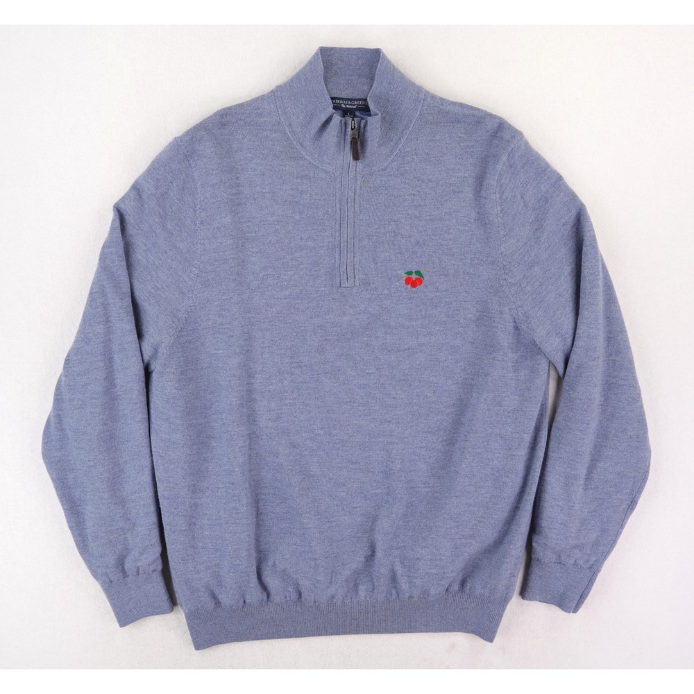 Fairway & Greene Baruffa Merino 1/4 Zip Sweater Mens L Blue Cherry Hills CC